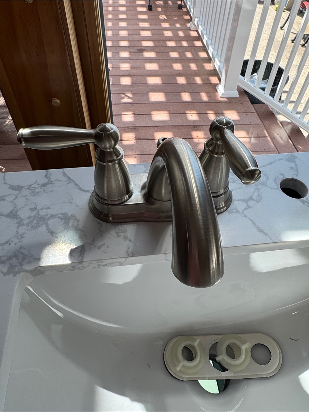 Moen Two-Handle Brushed Faucet in Brushed Nickel for vanity